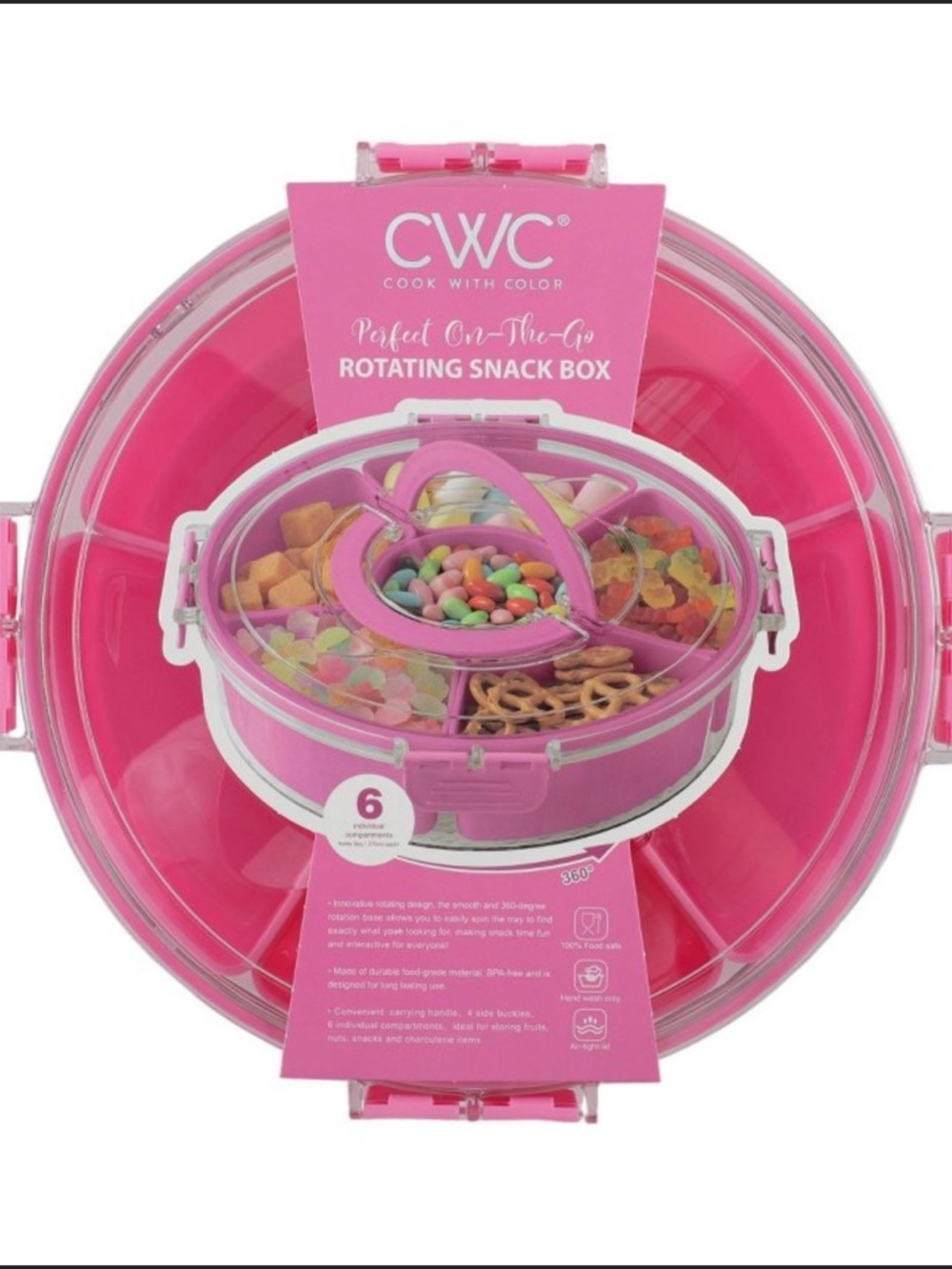 CWC Large Pink Rotating Snack Box 6 Compartment Lazy Susan New